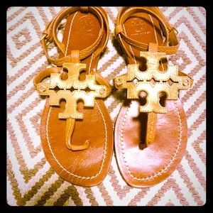 Tory Burch Gladiator Style Gold and Brown Sandals